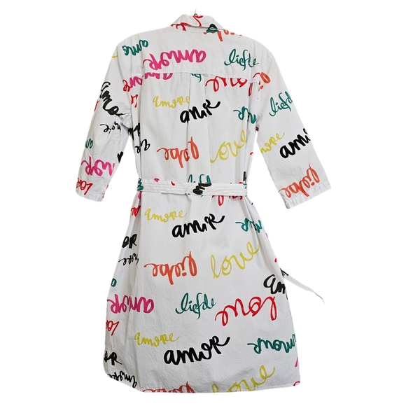 Nwot NY & CO White & Multicolored Script Words 3\4Sleeve Collared Shirt Dress - Picture 5 of 16